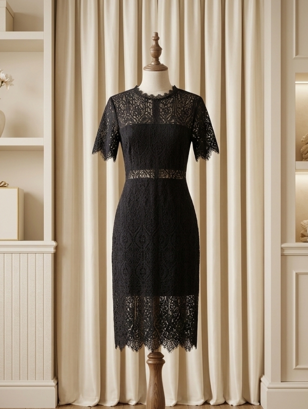 Miami Sz S – Black Lace Sheer Detail Fringe Dress